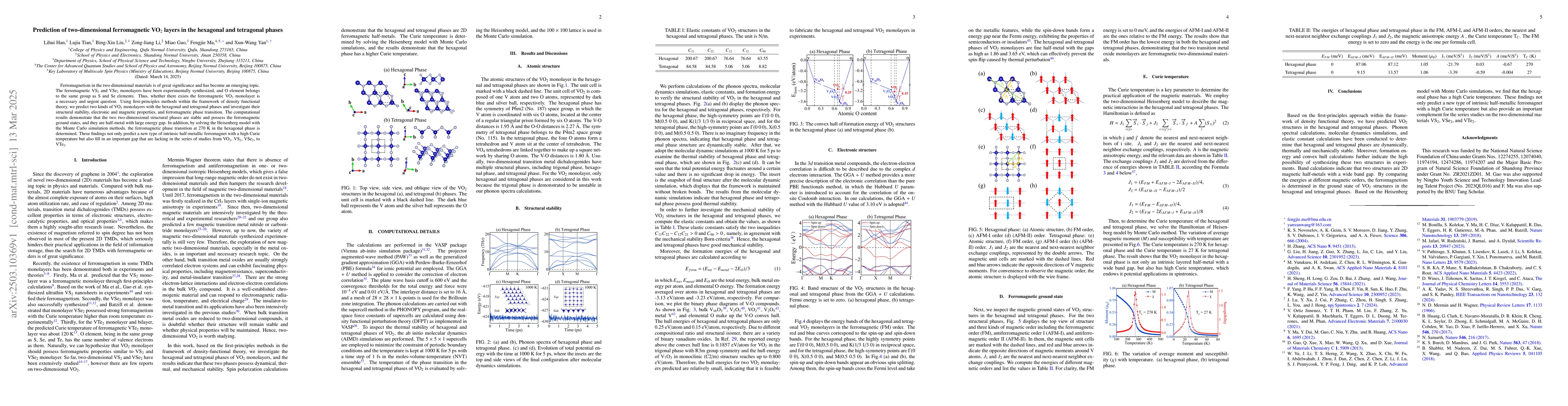 Thumbnail for Prediction of two-dimensional ferromagnetic VO$_2$ layers in the
  hexagonal and tetragonal phases