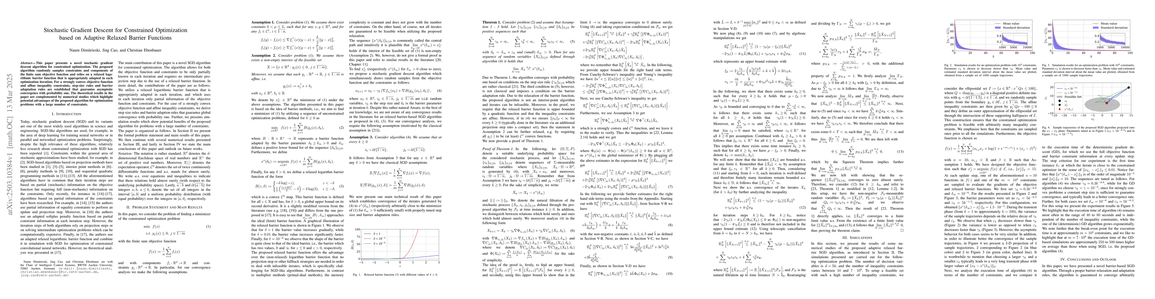 Thumbnail for Stochastic Gradient Descent for Constrained Optimization based on
  Adaptive Relaxed Barrier Functions
