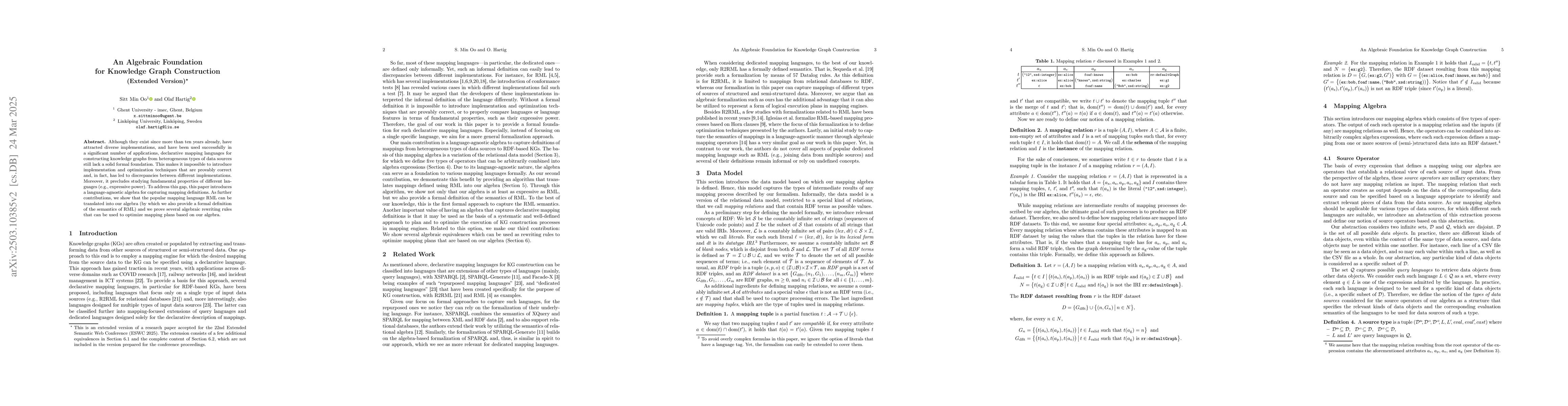 Thumbnail for An Algebraic Foundation for Knowledge Graph Construction (Extended
  Version)