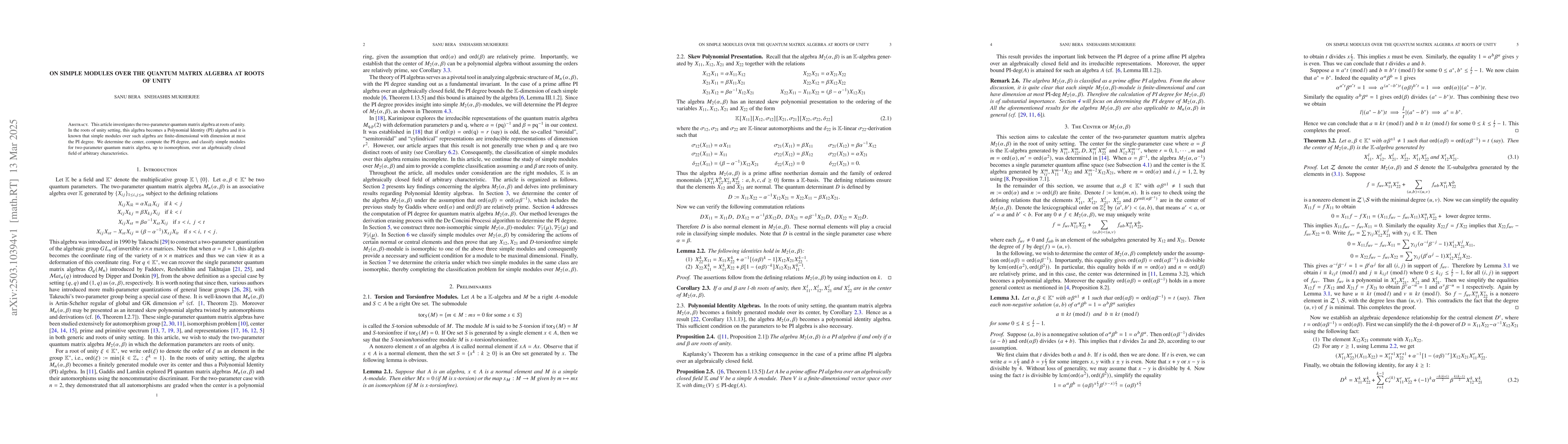 Thumbnail for On Simple Modules over the Quantum Matrix algebra at roots of unity