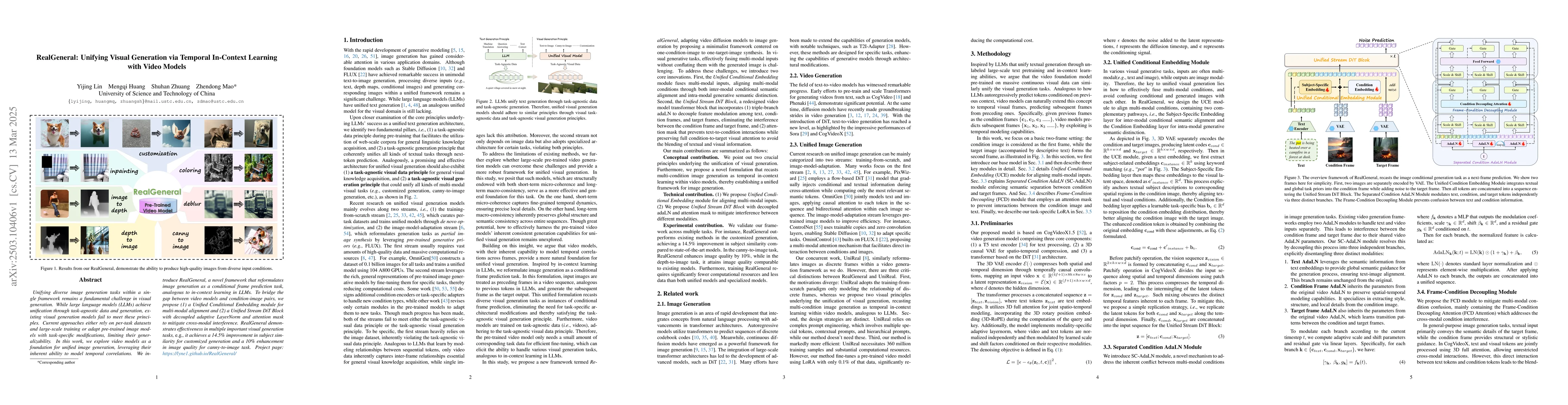 Thumbnail for RealGeneral: Unifying Visual Generation via Temporal In-Context Learning
  with Video Models