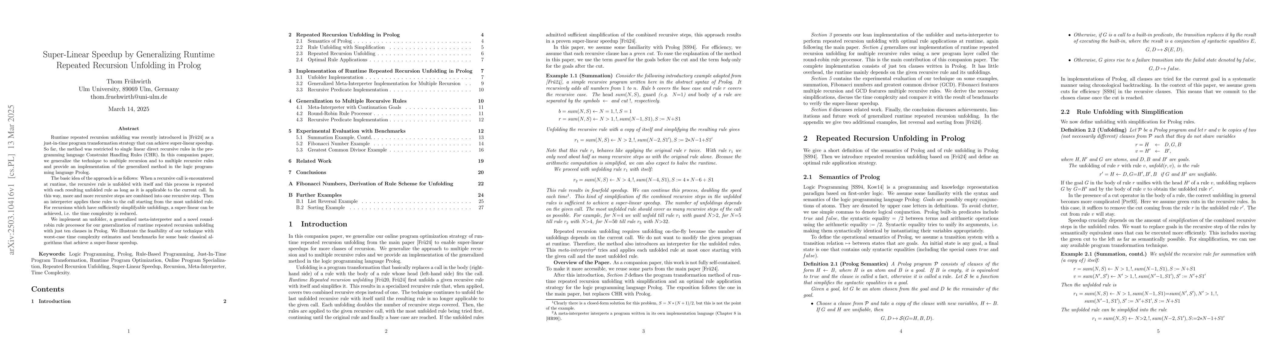 Thumbnail for Super-Linear Speedup by Generalizing Runtime Repeated Recursion
  Unfolding in Prolog