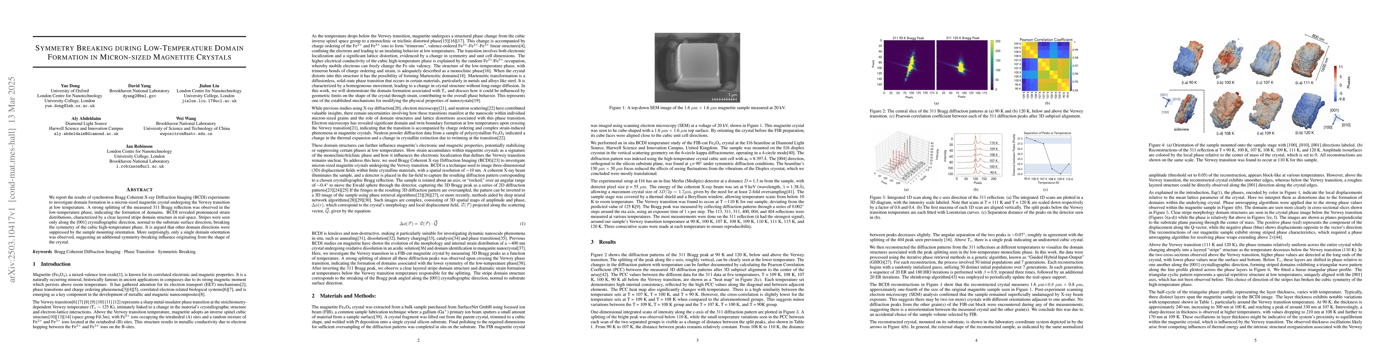 Thumbnail for Symmetry Breaking during Low-Temperature Domain Formation in
  Micron-sized Magnetite Crystals