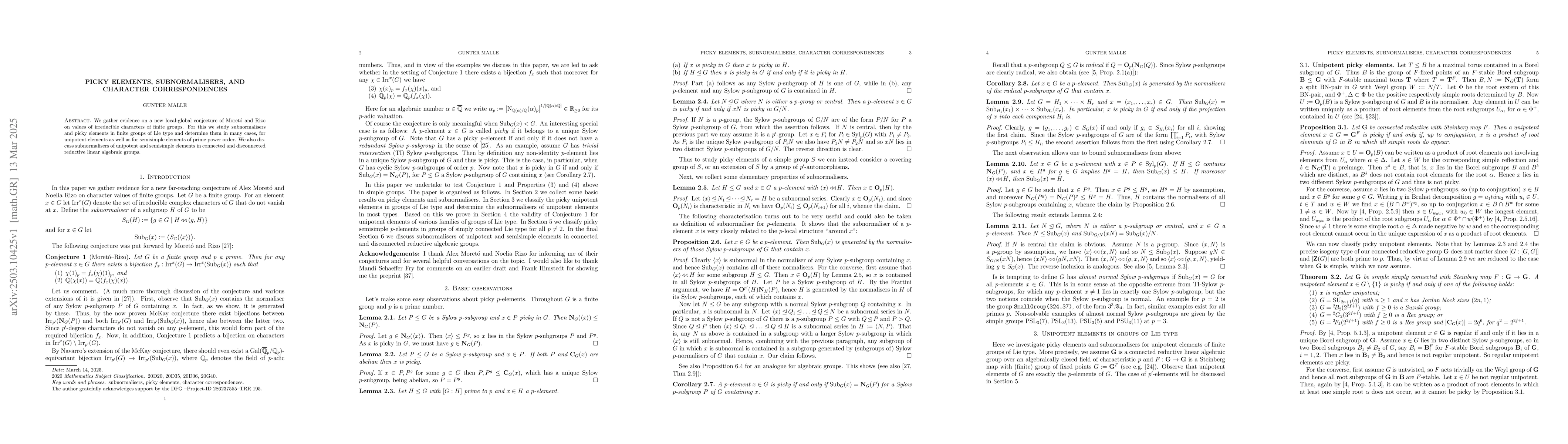 Thumbnail for Picky elements, subnormalisers, and character correspondences