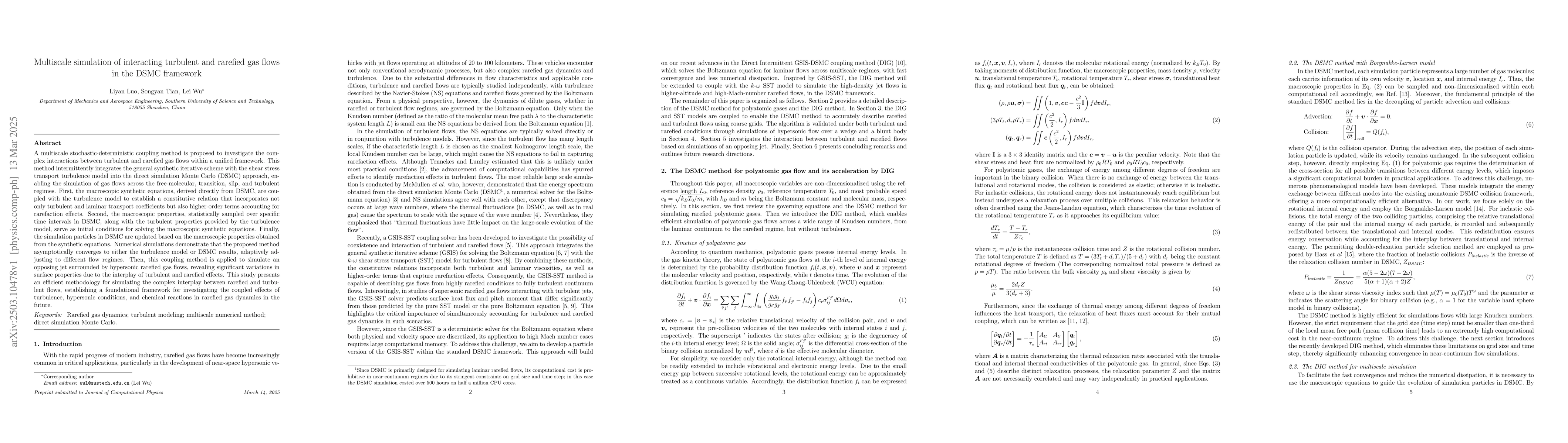 Thumbnail for Multiscale simulation of interacting turbulent and rarefied gas flows in
  the DSMC framework