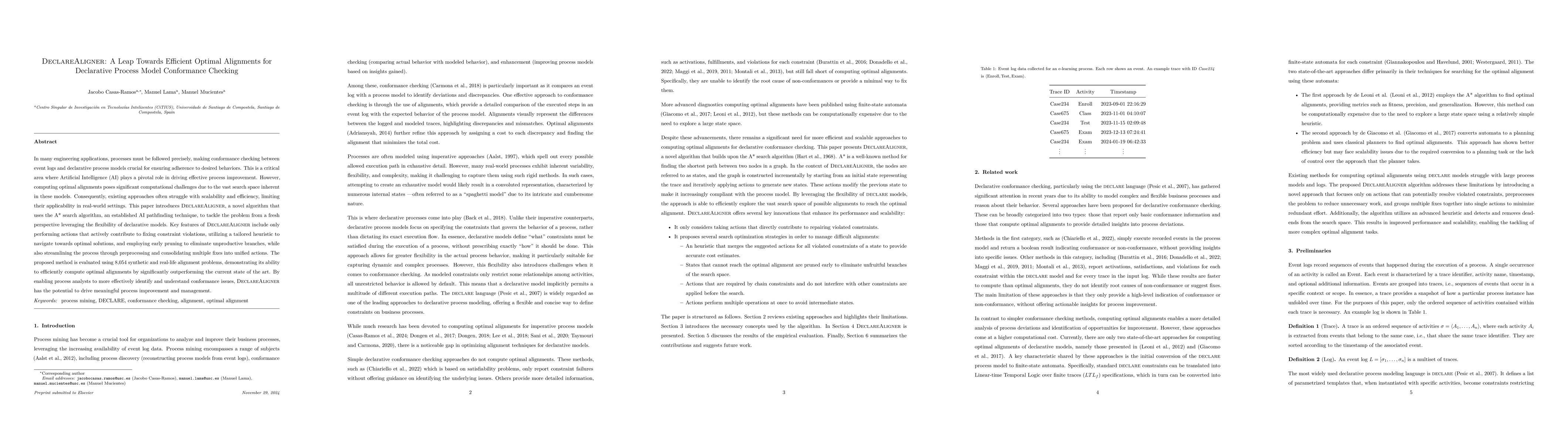 Thumbnail for DeclareAligner: A Leap Towards Efficient Optimal Alignments for
  Declarative Process Model Conformance Checking