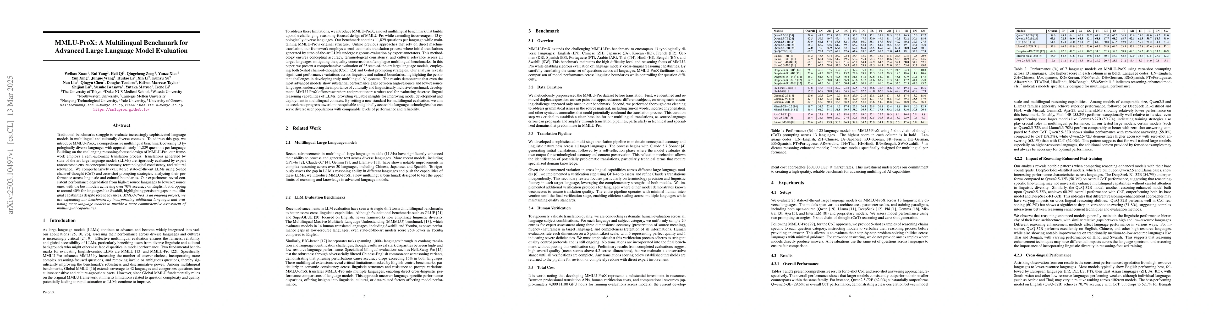 Thumbnail for MMLU-ProX: A Multilingual Benchmark for Advanced Large Language Model
  Evaluation