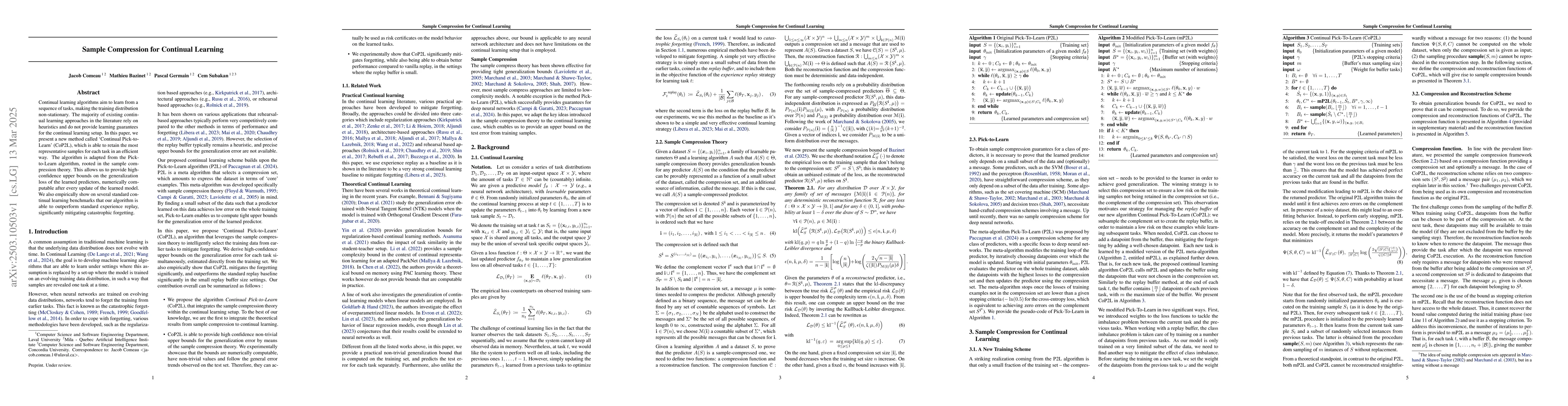 Thumbnail for Sample Compression for Continual Learning