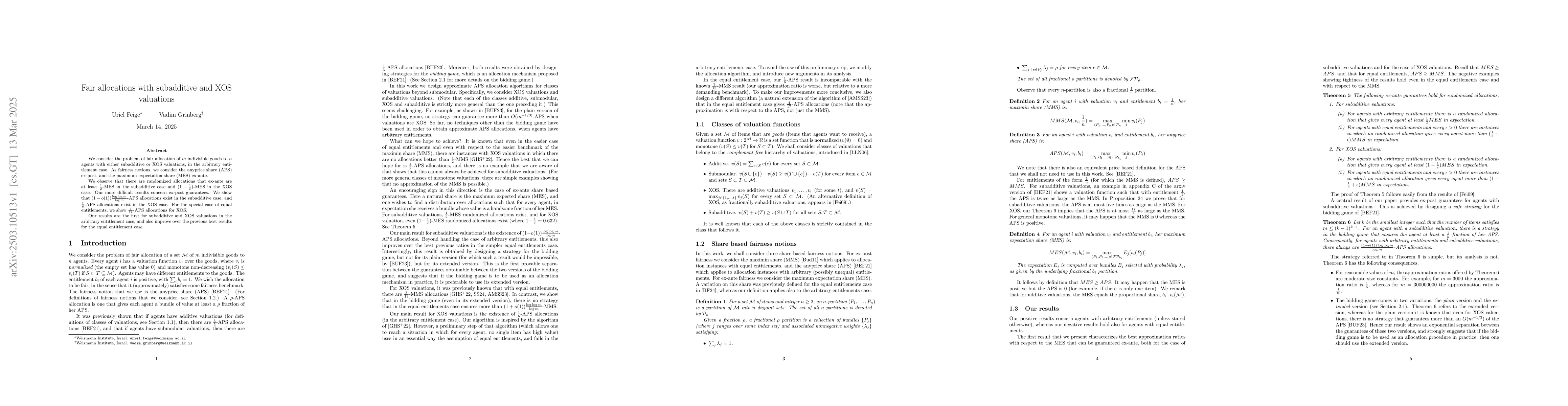 Thumbnail for Fair allocations with subadditive and XOS valuations