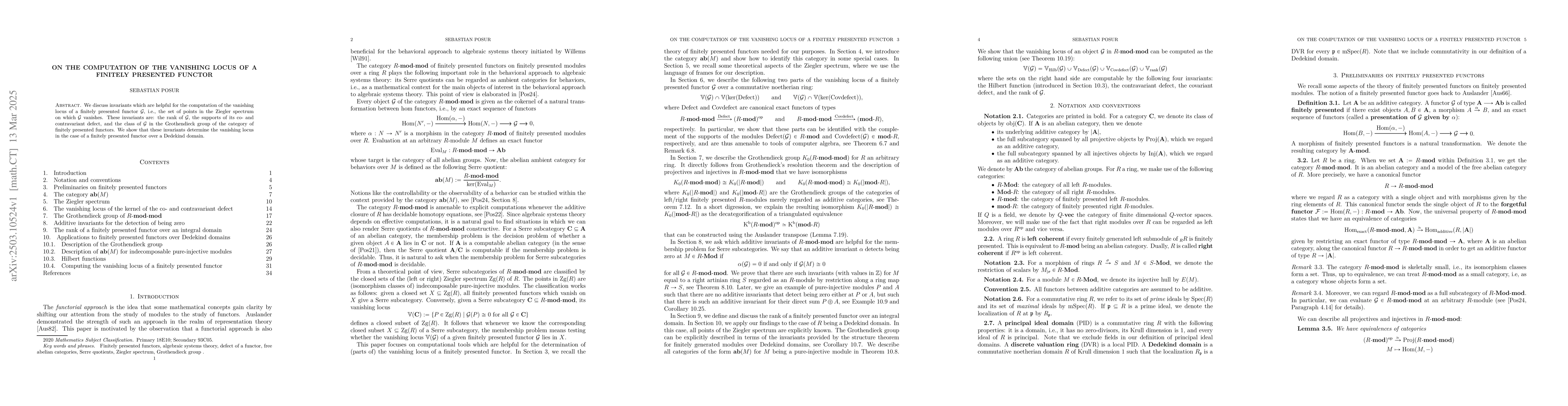 Thumbnail for On the computation of the vanishing locus of a finitely presented
  functor