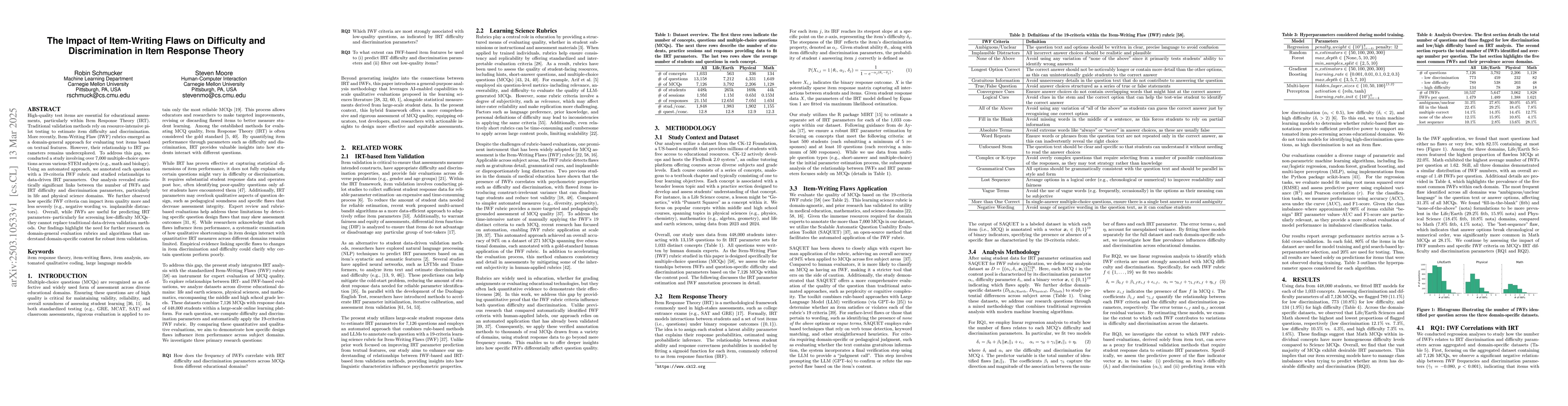 Thumbnail for The Impact of Item-Writing Flaws on Difficulty and Discrimination in
  Item Response Theory