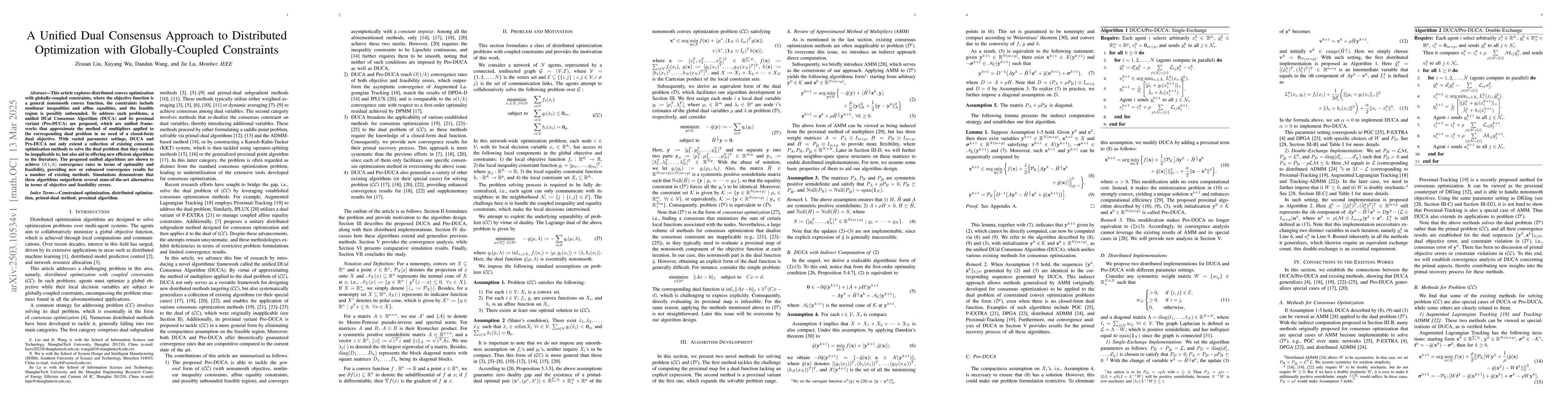 Thumbnail for A Unified Dual Consensus Approach to Distributed Optimization with
  Globally-Coupled Constraints