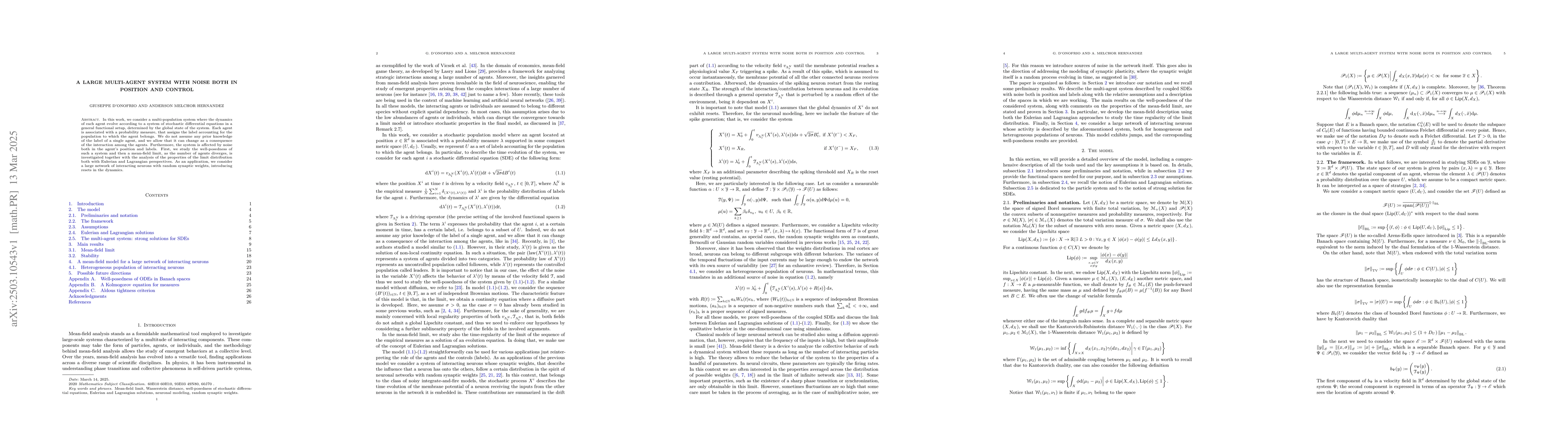 Thumbnail for A large multi-agent system with noise both in position and control