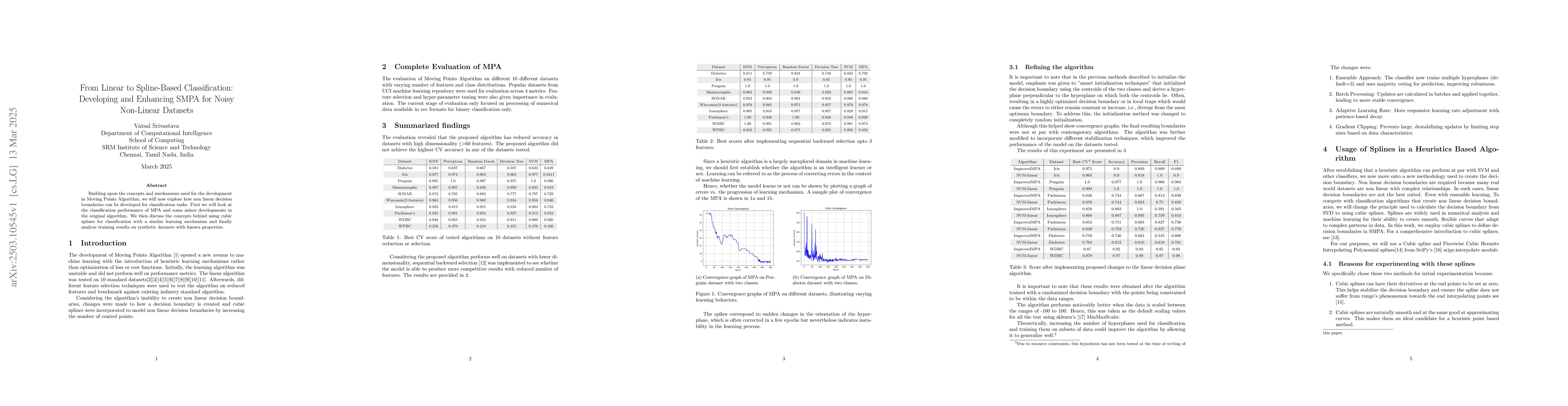 Thumbnail for From Linear to Spline-Based Classification:Developing and Enhancing SMPA
  for Noisy Non-Linear Datasets