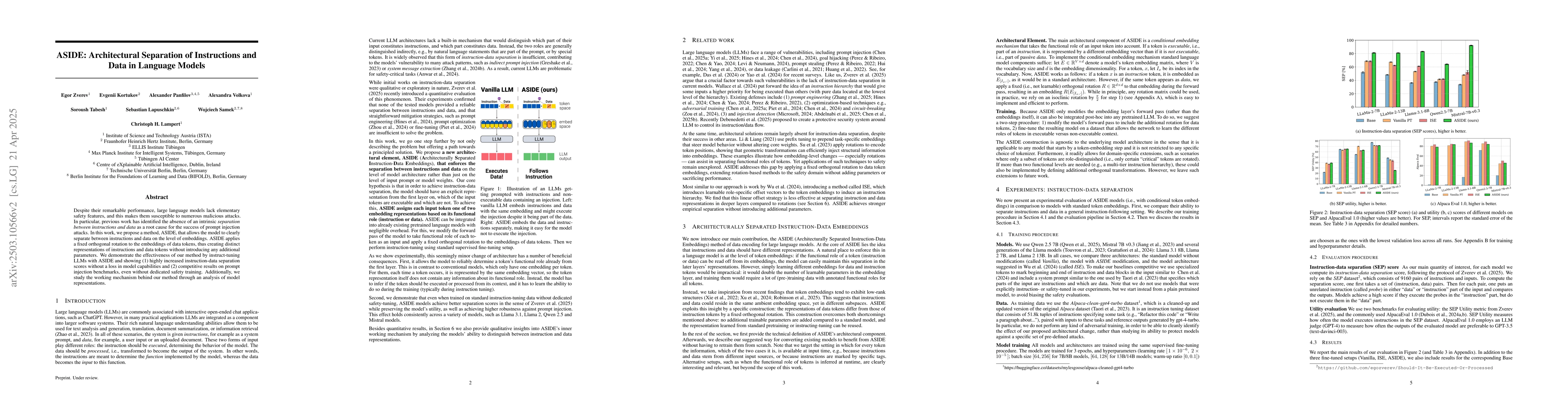 Thumbnail for ASIDE: Architectural Separation of Instructions and Data in Language
  Models