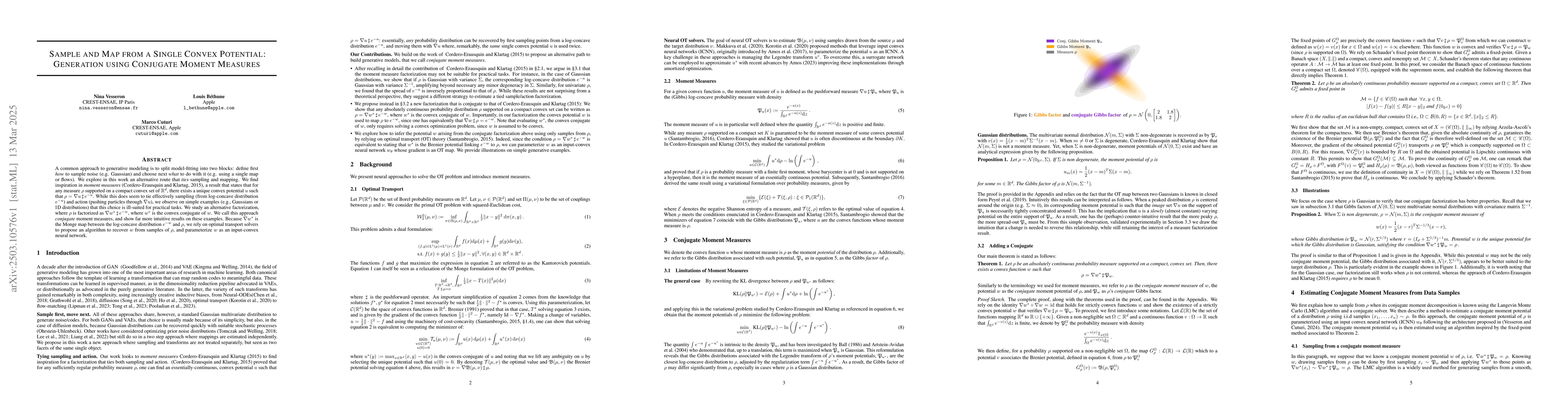 Thumbnail for Sample and Map from a Single Convex Potential: Generation using
  Conjugate Moment Measures