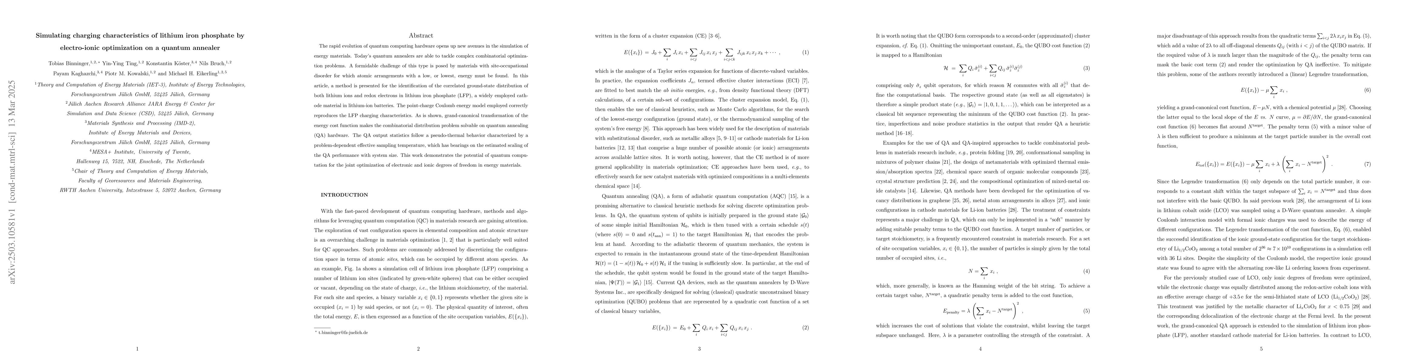 Thumbnail for Simulating charging characteristics of lithium iron phosphate by
  electro-ionic optimization on a quantum annealer