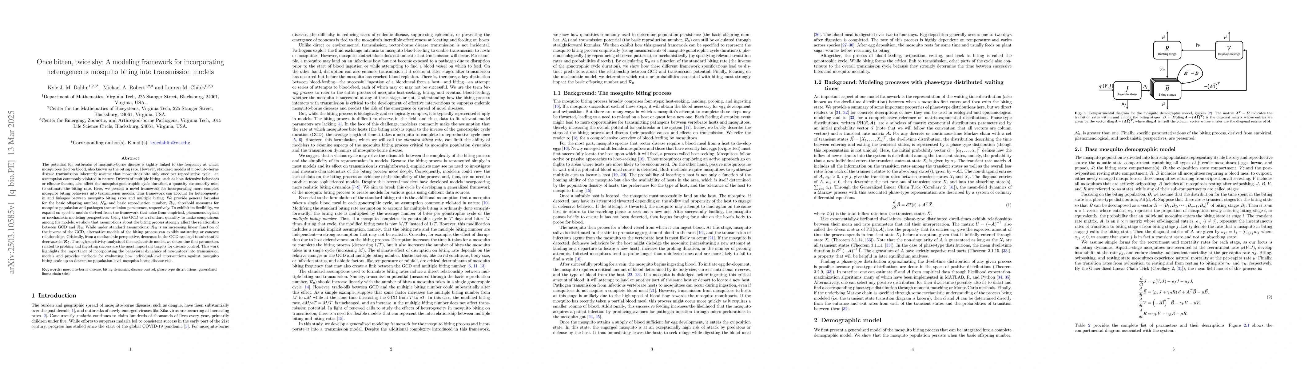 Thumbnail for Once bitten, twice shy: A modeling framework for incorporating
  heterogeneous mosquito biting into transmission models