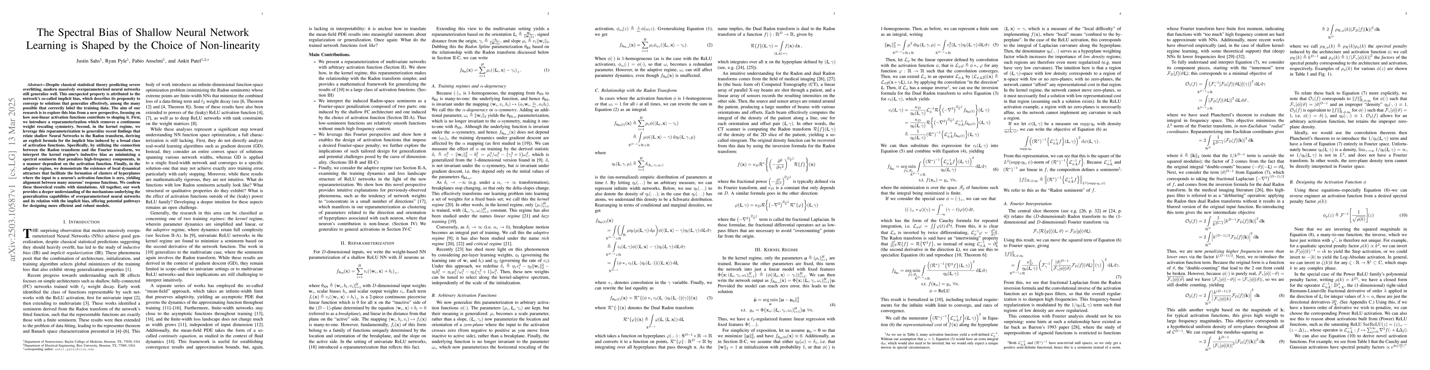 Thumbnail for The Spectral Bias of Shallow Neural Network Learning is Shaped by the
  Choice of Non-linearity