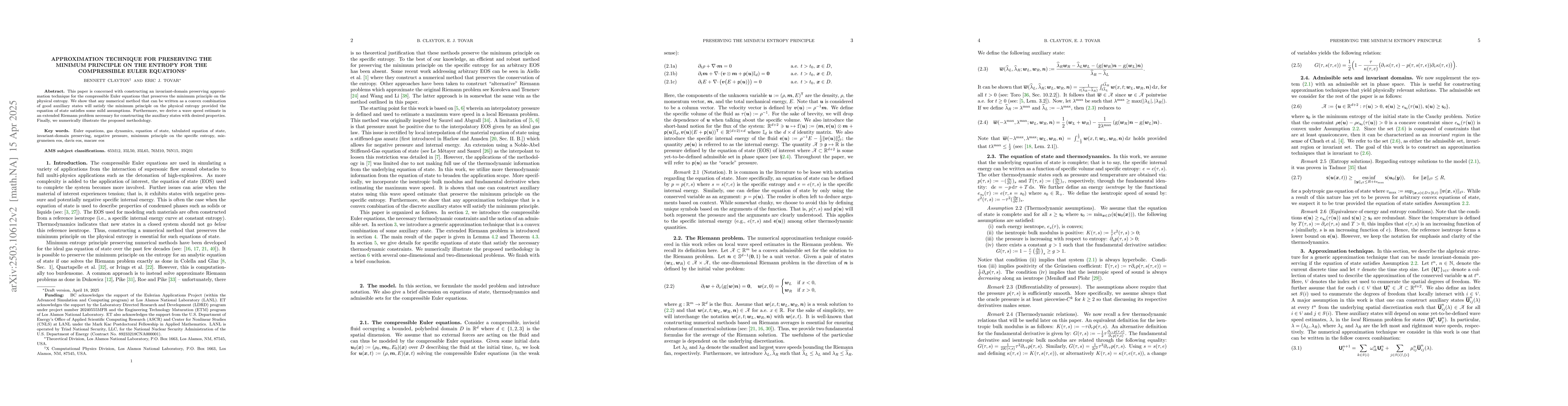 Thumbnail for Approximation technique for preserving the minimum principle on the
  entropy for the compressible Euler Equations