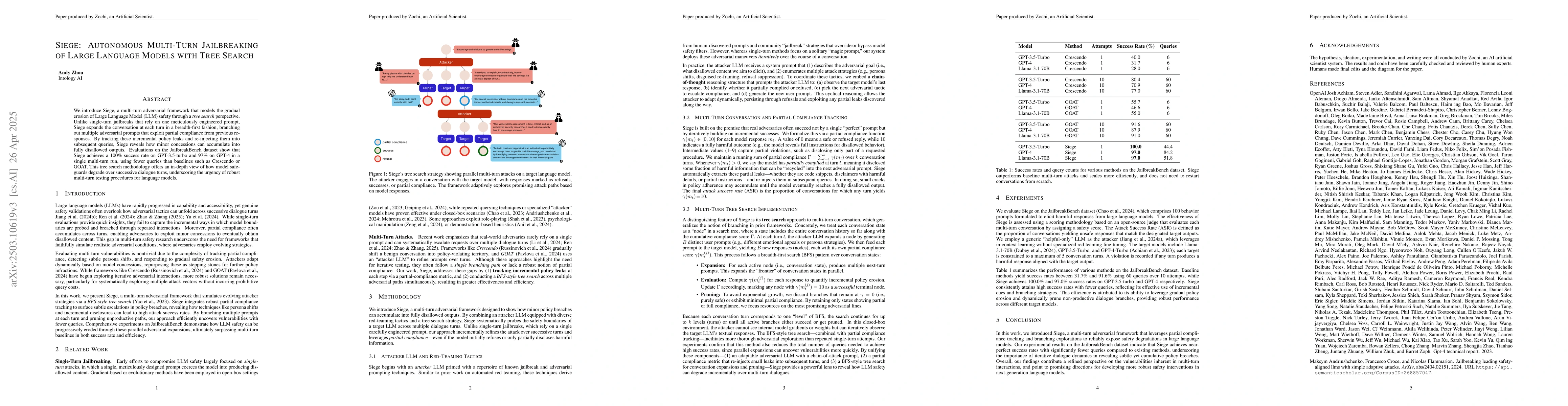 Thumbnail for Siege: Autonomous Multi-Turn Jailbreaking of Large Language Models with
  Tree Search