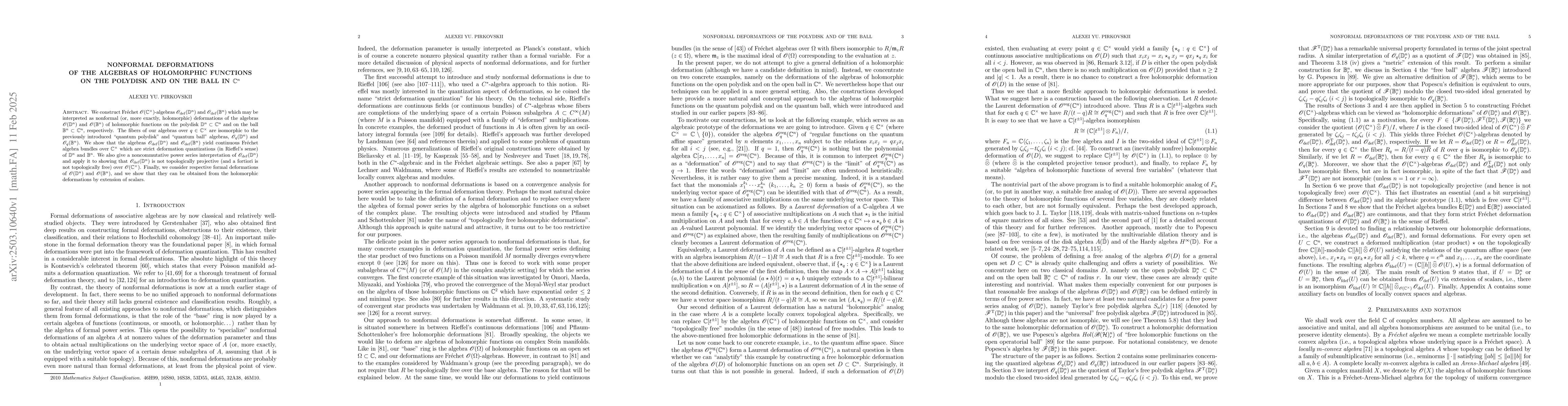 Thumbnail for Nonformal deformations of the algebras of holomorphic functions on the
  polydisk and on the ball in $\mathbb C^n$