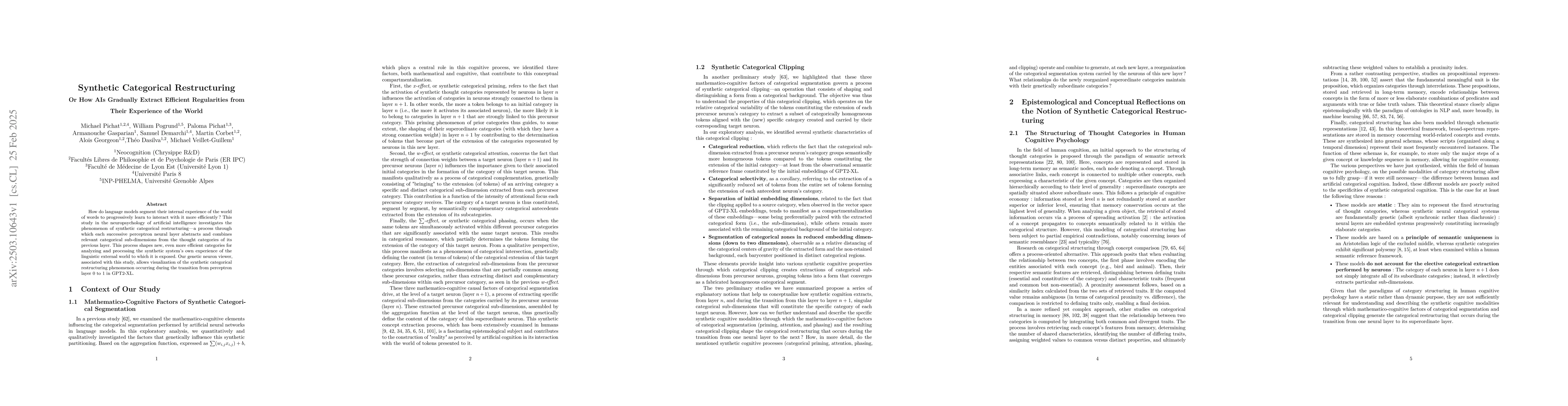Thumbnail for Synthetic Categorical Restructuring large Or How AIs Gradually Extract
  Efficient Regularities from Their Experience of the World