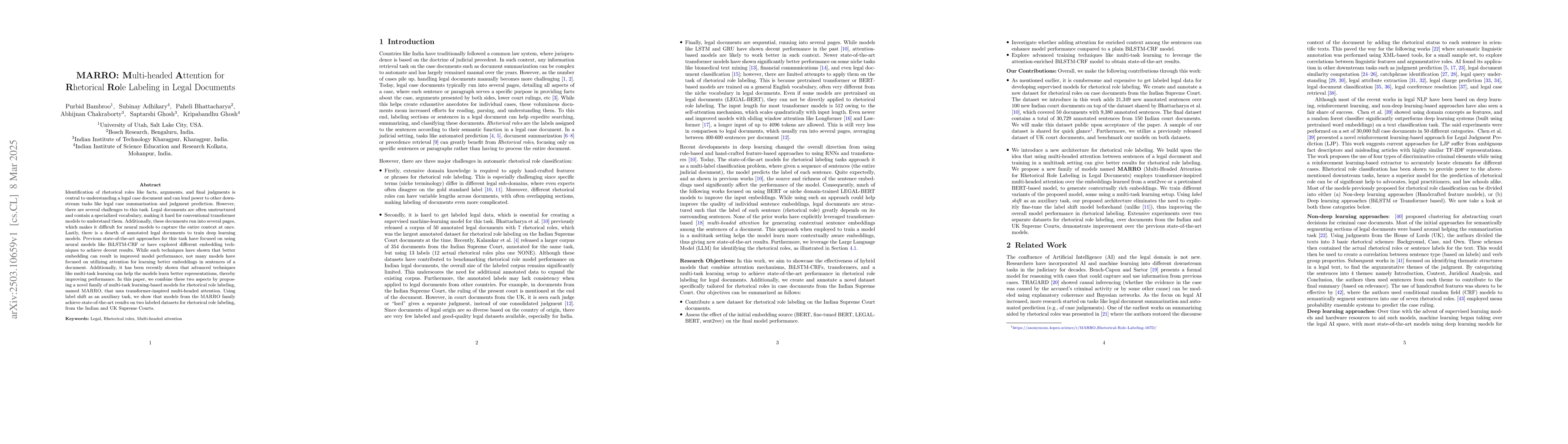 Thumbnail for MARRO: Multi-headed Attention for Rhetorical Role Labeling in Legal
  Documents