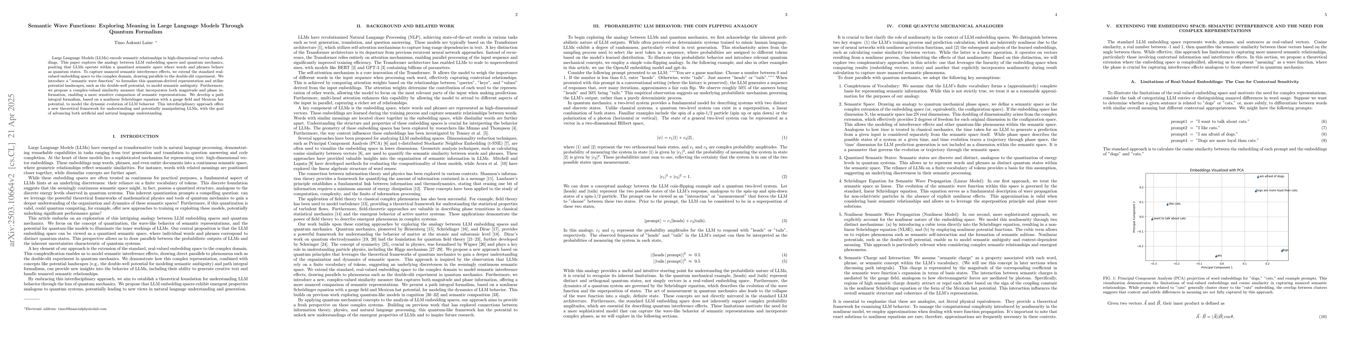 Thumbnail for Semantic Wave Functions: Exploring Meaning in Large Language Models
  Through Quantum Formalism