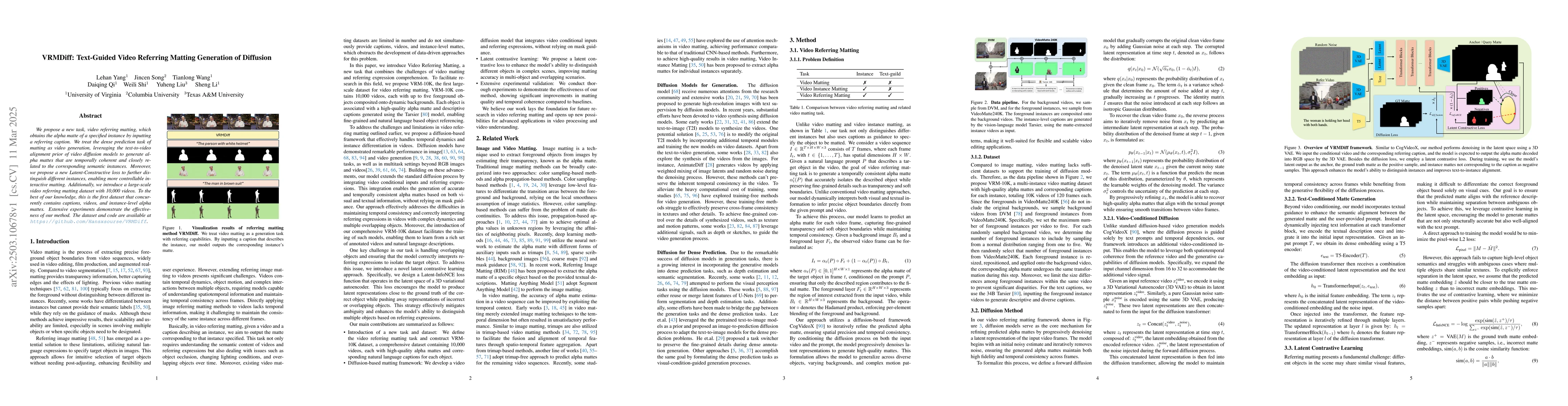 Thumbnail for VRMDiff: Text-Guided Video Referring Matting Generation of Diffusion
