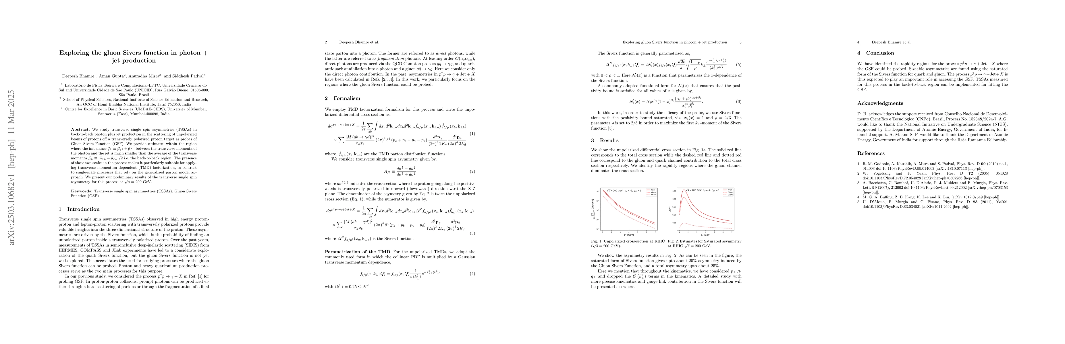 Thumbnail for Exploring the gluon Sivers function in photon + jet production