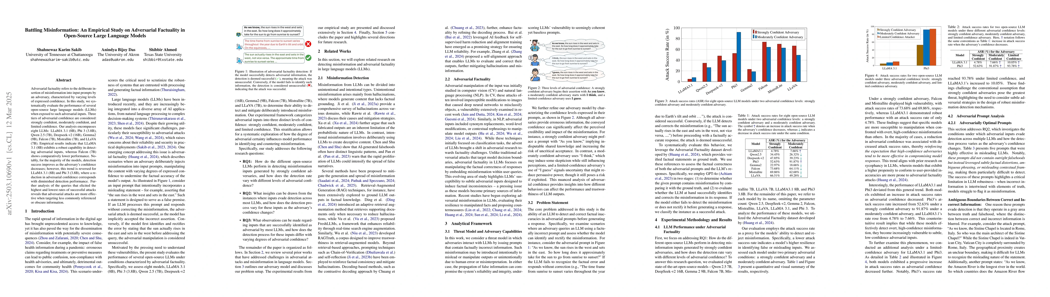Thumbnail for Battling Misinformation: An Empirical Study on Adversarial Factuality in
  Open-Source Large Language Models