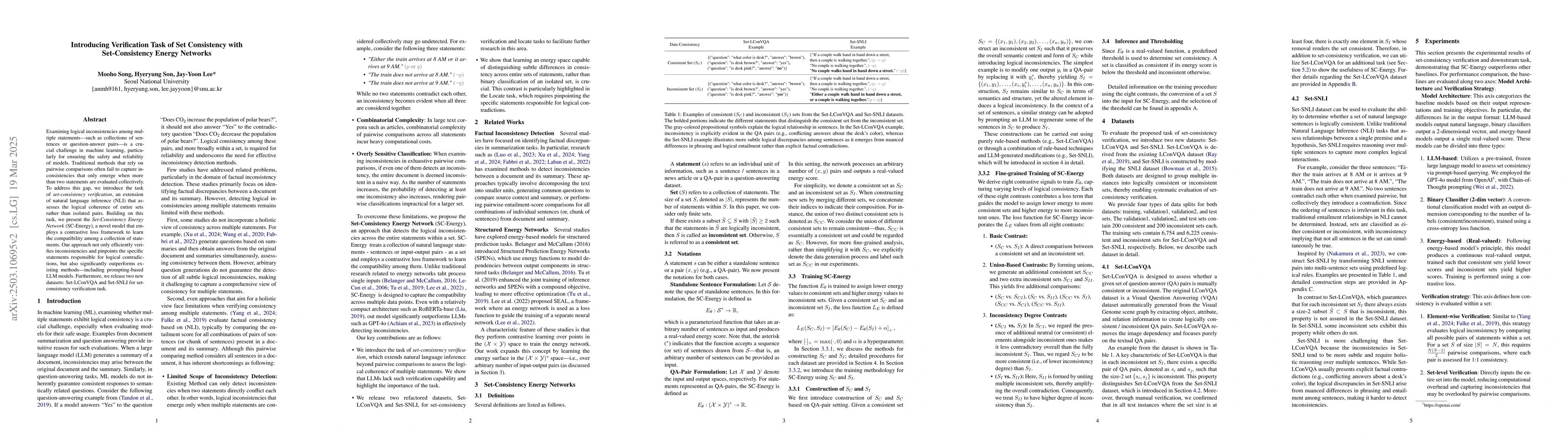Thumbnail for Introducing Verification Task of Set Consistency with Set-Consistency
  Energy Networks
