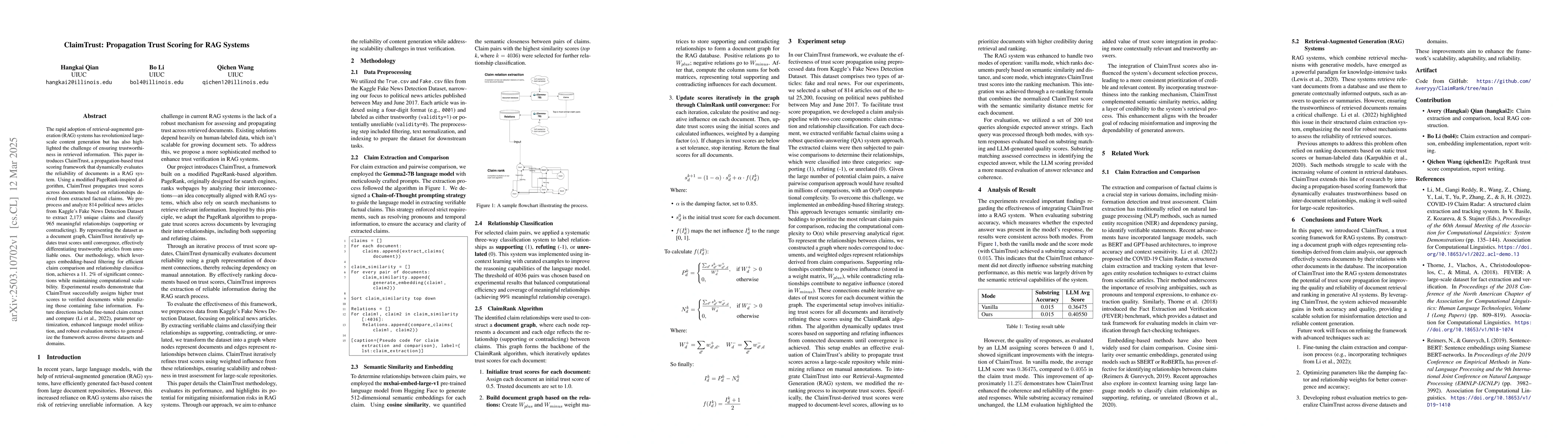 Thumbnail for ClaimTrust: Propagation Trust Scoring for RAG Systems