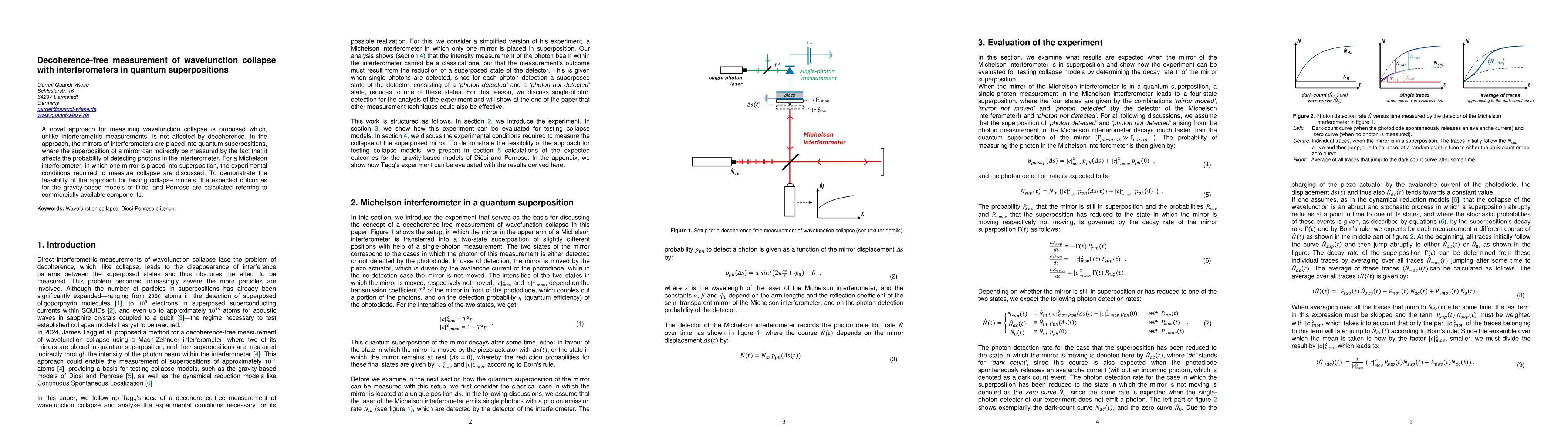 Thumbnail for Decoherence-free measurement of wavefunction collapse with
  interferometers in quantum superpositions