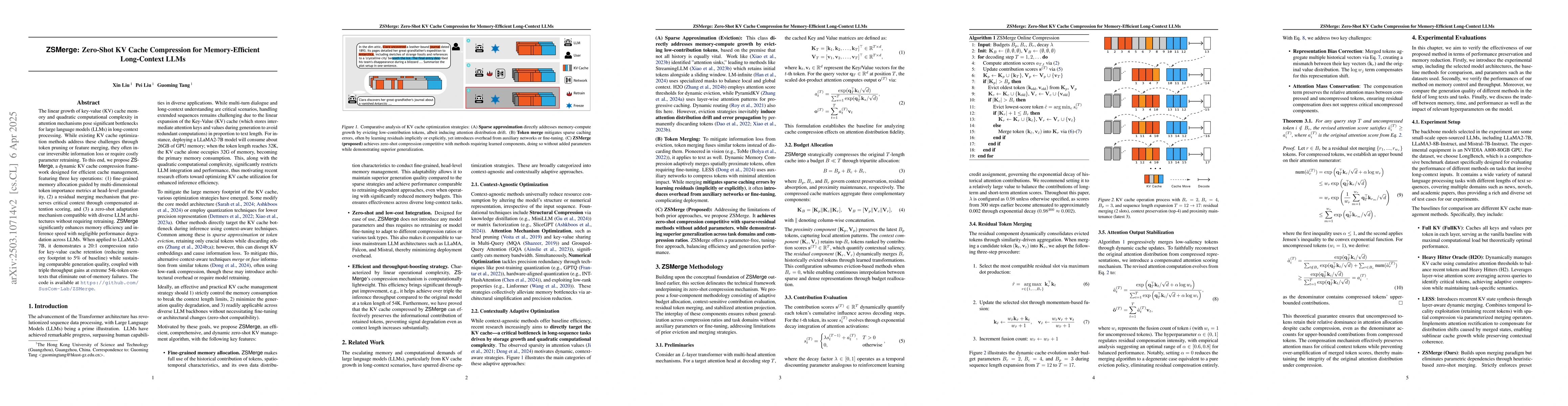 Thumbnail for ZeroMerge: Parameter-Free KV Cache Compression for Memory-Efficient
  Long-Context LLMs