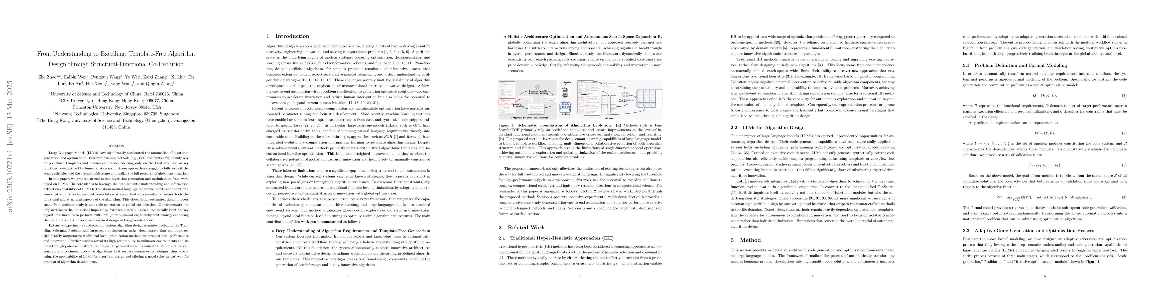 Thumbnail for From Understanding to Excelling: Template-Free Algorithm Design through
  Structural-Functional Co-Evolution