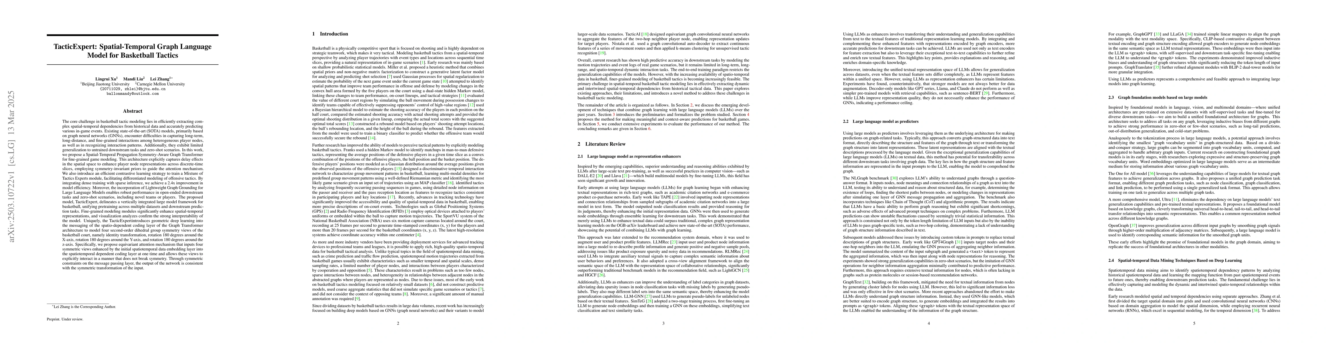 Thumbnail for TacticExpert: Spatial-Temporal Graph Language Model for Basketball
  Tactics