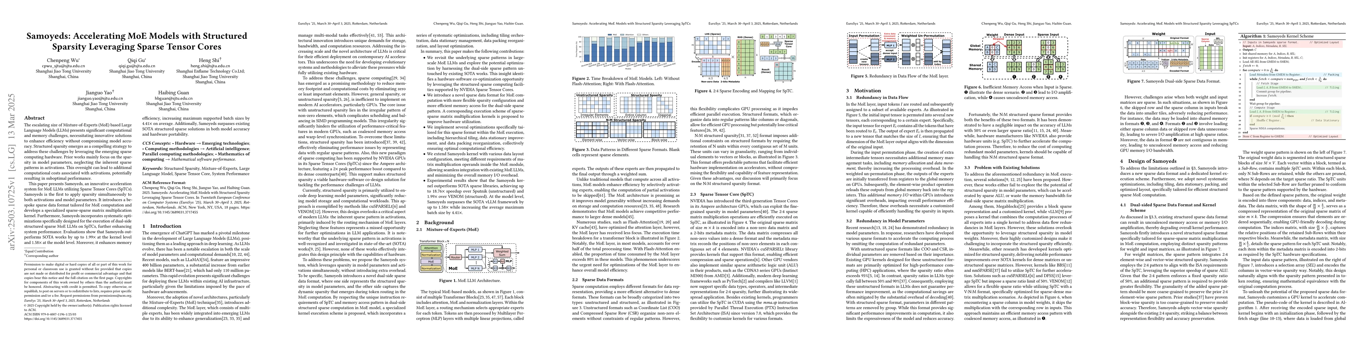 Thumbnail for Samoyeds: Accelerating MoE Models with Structured Sparsity Leveraging
  Sparse Tensor Cores
