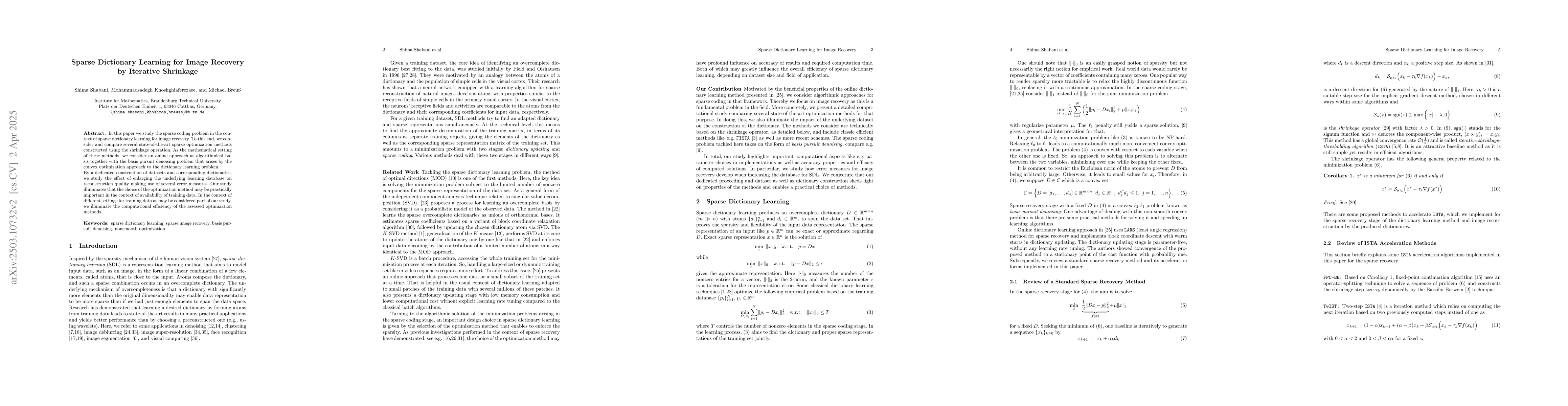 Thumbnail for Sparse Dictionary Learning for Image Recovery by Iterative Shrinkage