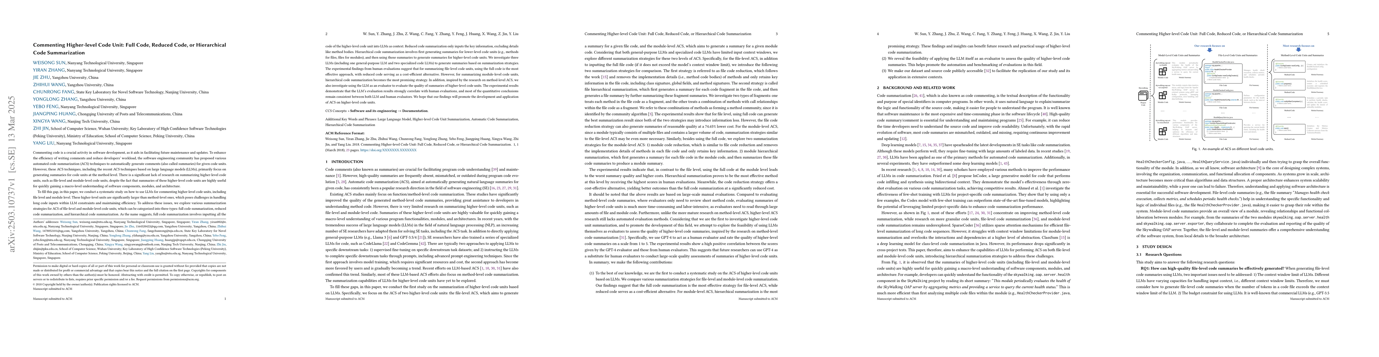 Thumbnail for Commenting Higher-level Code Unit: Full Code, Reduced Code, or
  Hierarchical Code Summarization