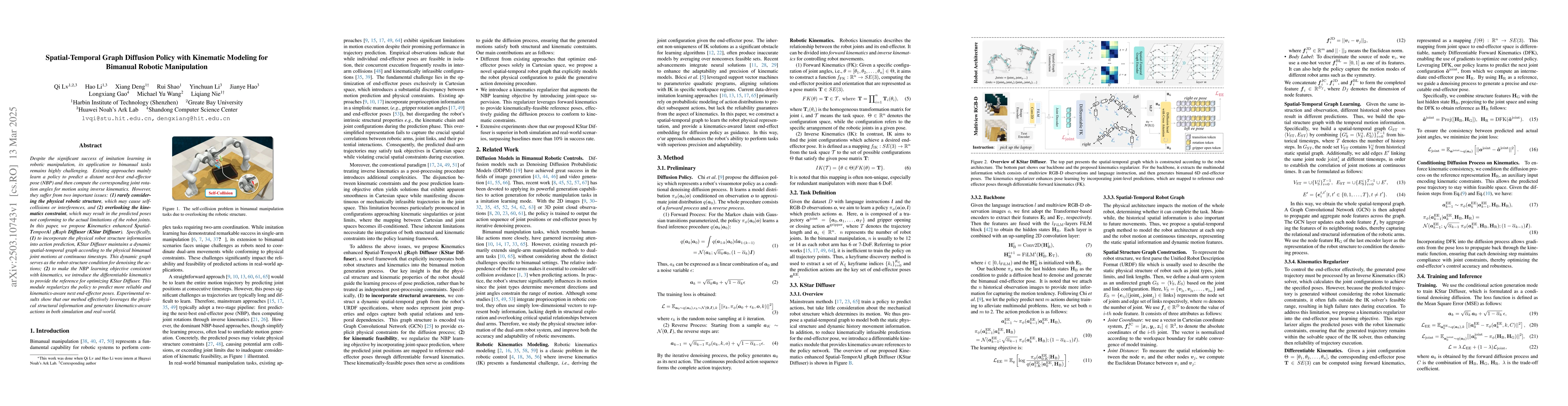 Thumbnail for Spatial-Temporal Graph Diffusion Policy with Kinematic Modeling for
  Bimanual Robotic Manipulation