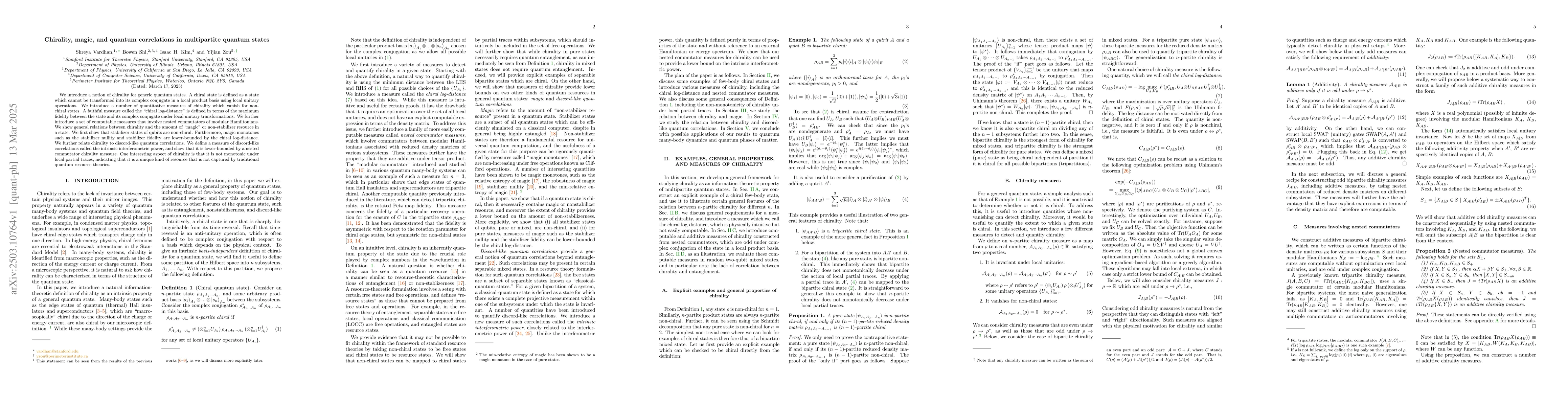 Thumbnail for Chirality, magic, and quantum correlations in multipartite quantum
  states