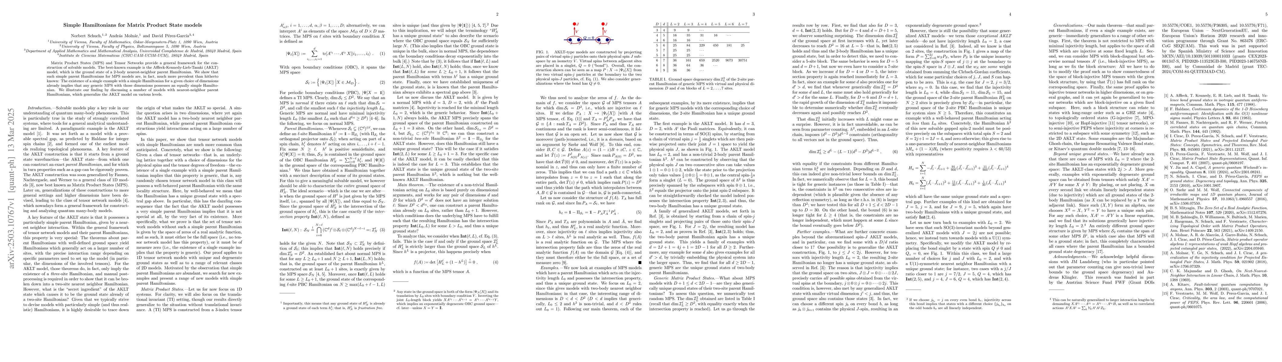 Thumbnail for Simple Hamiltonians for Matrix Product State models
