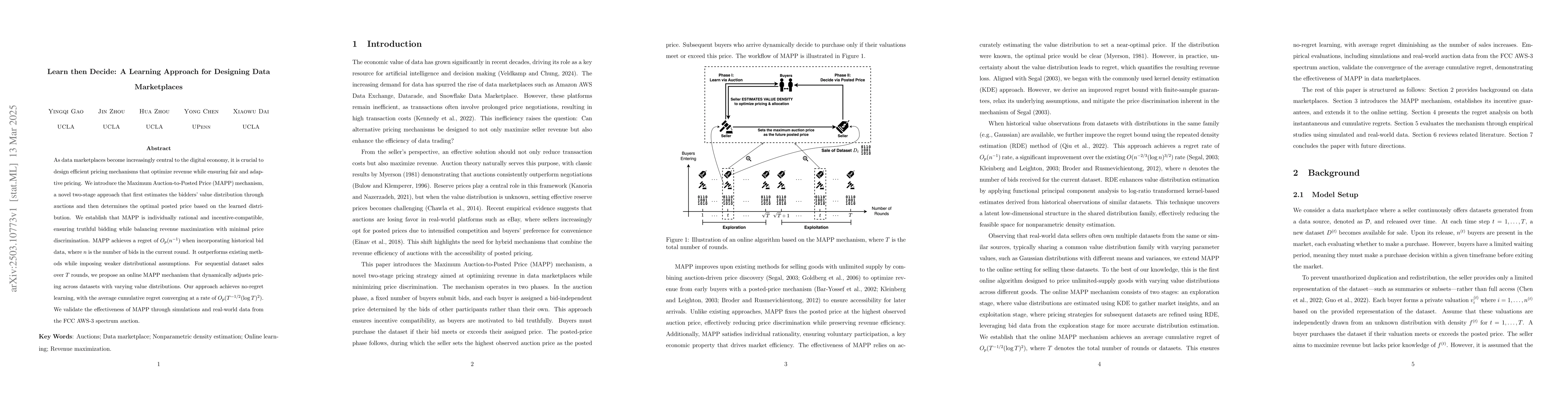 Thumbnail for Learn then Decide: A Learning Approach for Designing Data Marketplaces