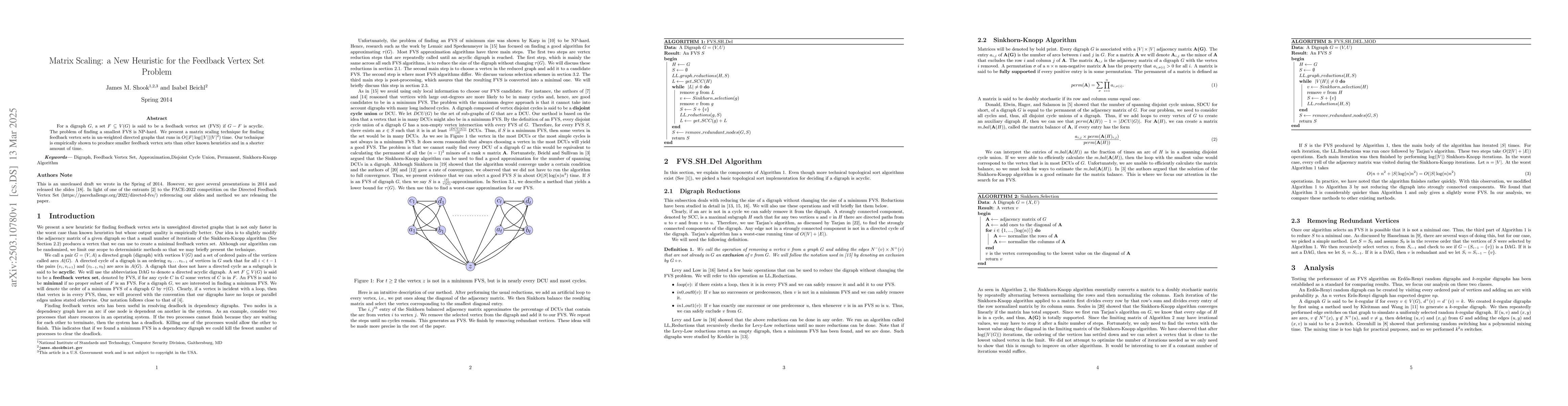 Thumbnail for Matrix Scaling: a New Heuristic for the Feedback Vertex Set Problem