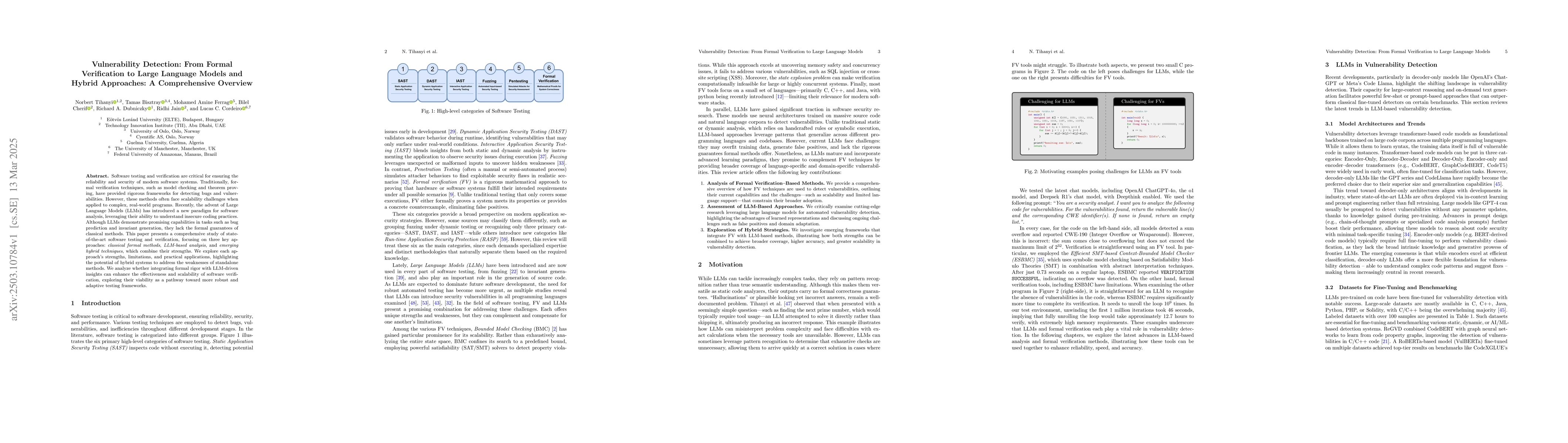 Thumbnail for Vulnerability Detection: From Formal Verification to Large Language
  Models and Hybrid Approaches: A Comprehensive Overview