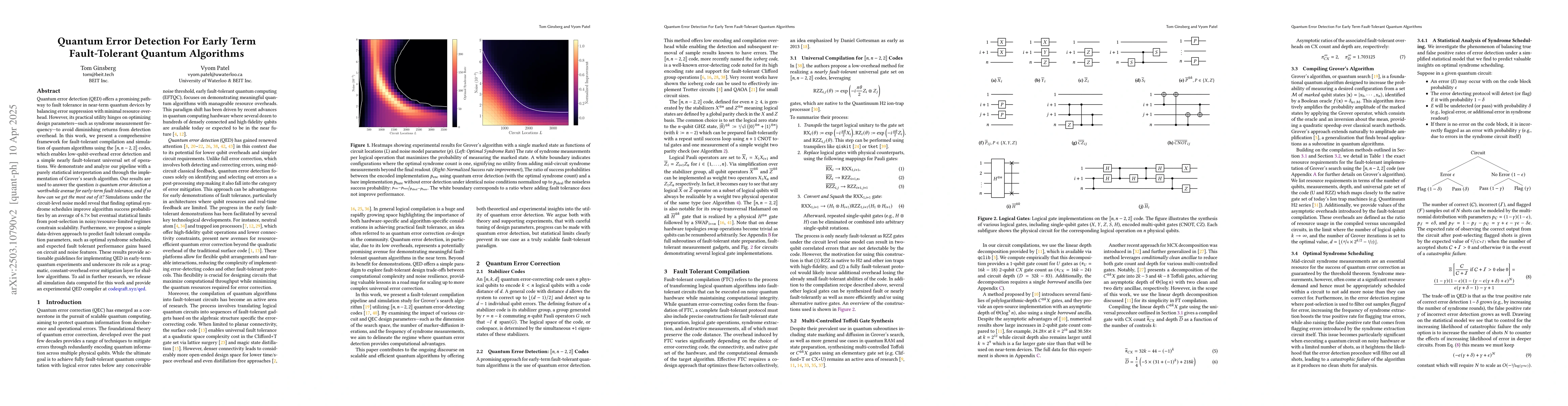 Thumbnail for Quantum Error Detection For Early Term Fault-Tolerant Quantum Algorithms