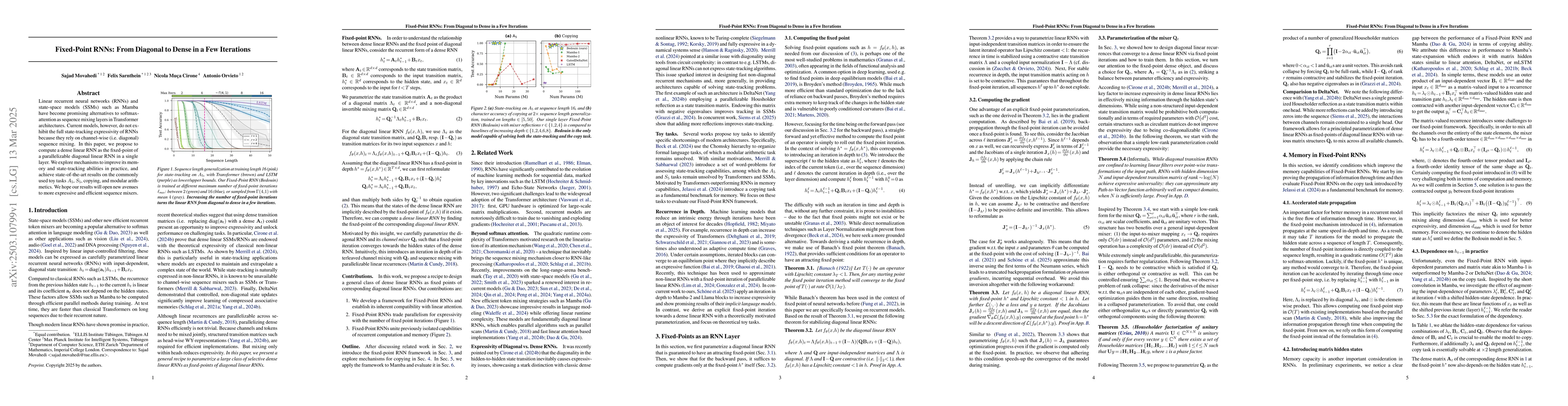 Thumbnail for Fixed-Point RNNs: From Diagonal to Dense in a Few Iterations
