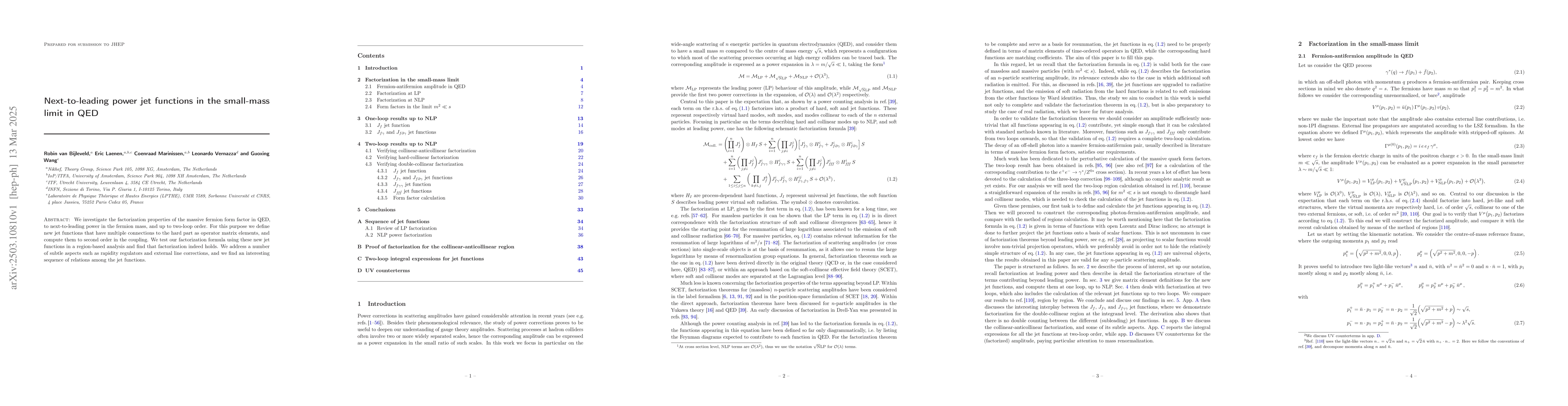 Thumbnail for Next-to-leading power jet functions in the small-mass limit in QED